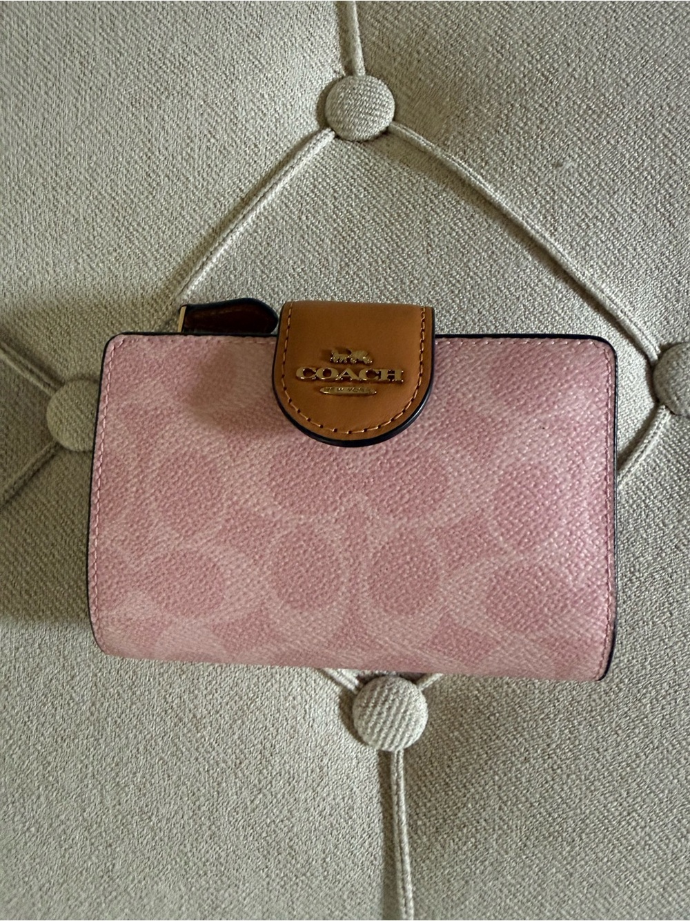 COACH Powder Pink Signature Small Wallet with Tan Tab